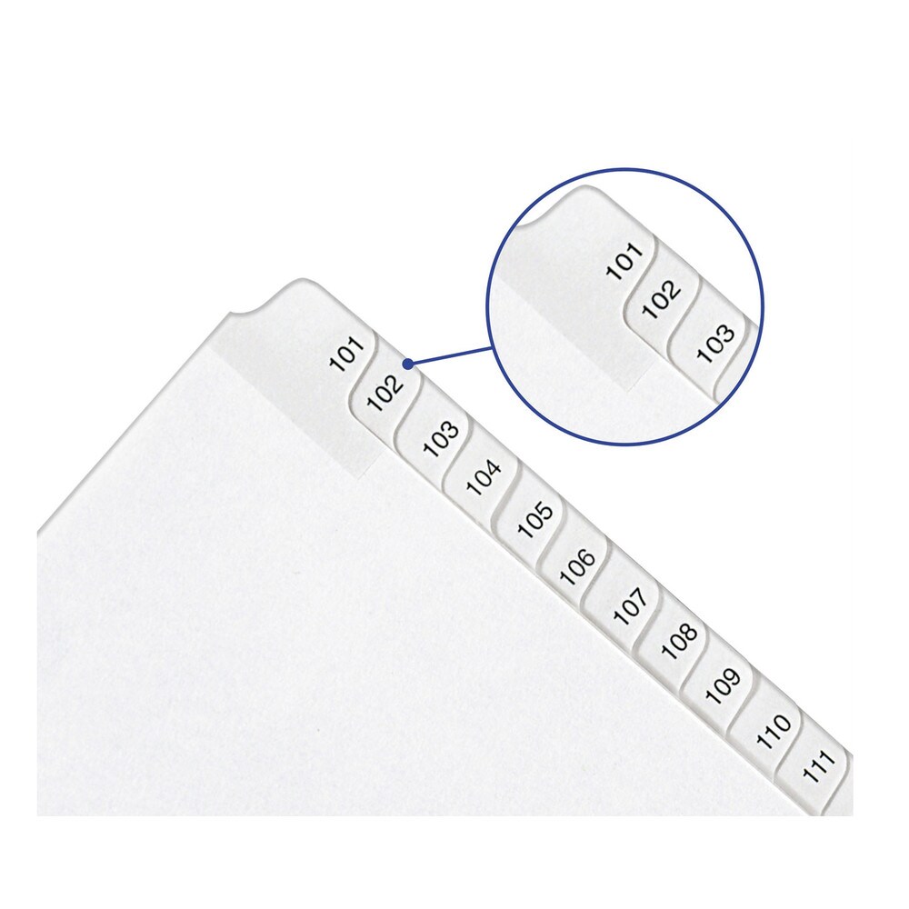 Avery 11 x 8.5 Allstate Style Preprinted Legal Exhibit Side 101 to 125 Tab Index Dividers - White (25-Pieces/Set)