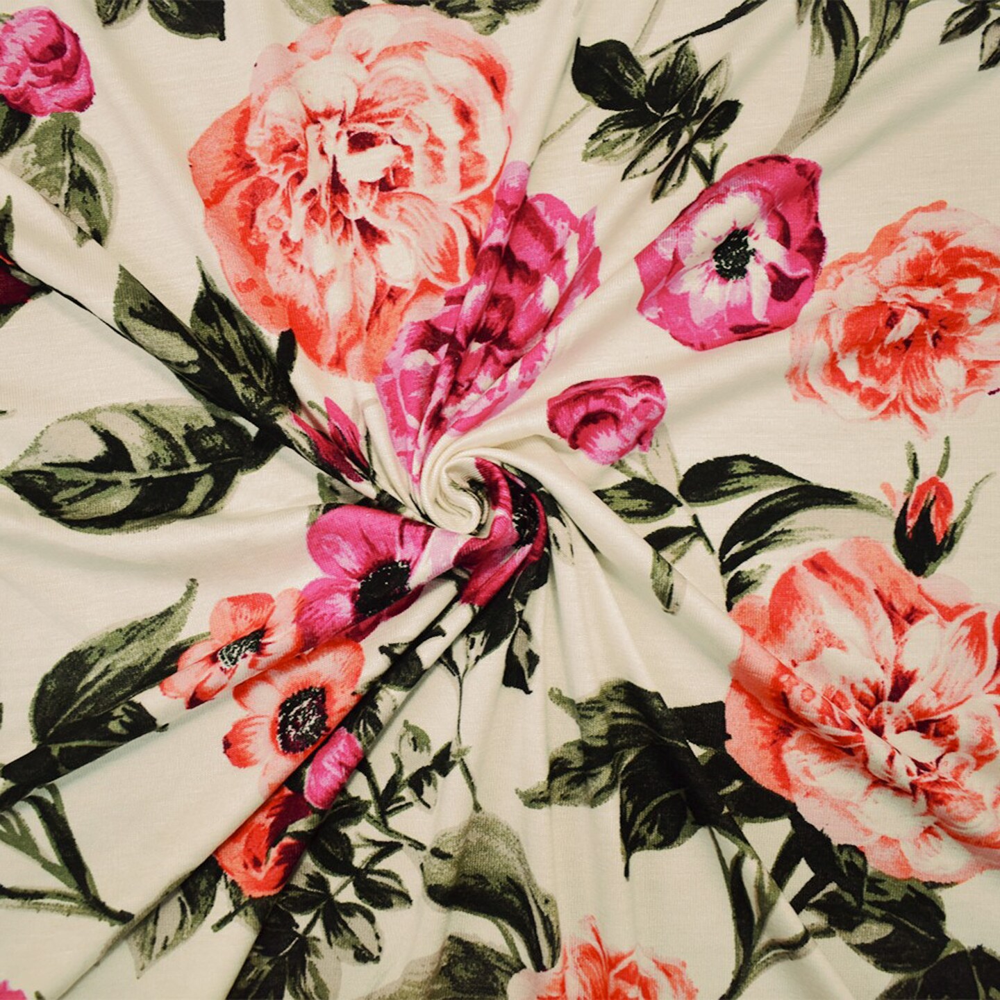 Ivory-Multi Rayon Stretch Spandex Floral Print Jersey Knit Fabric By the Yard