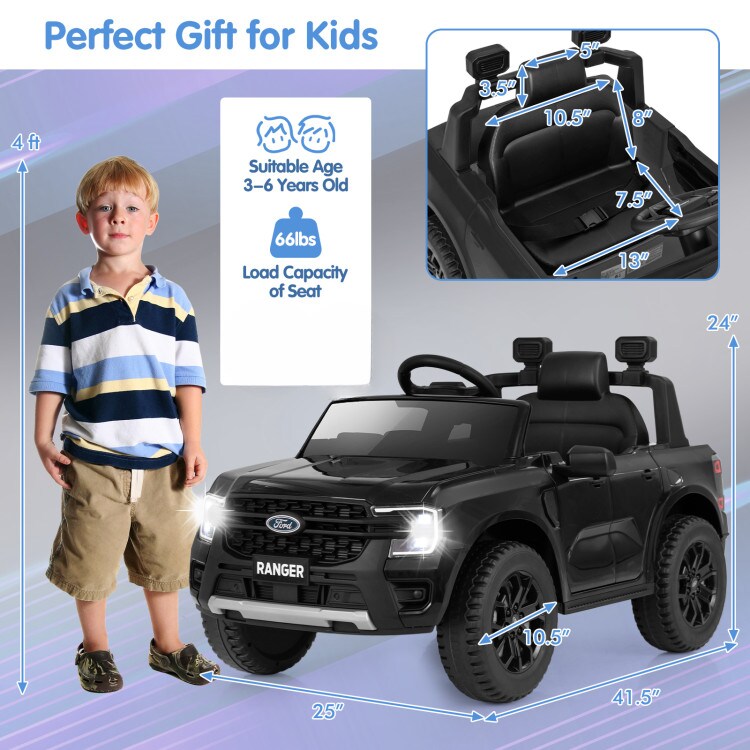 Black Plastic 12V Kids Electric Ride-On Car Remote Control USB