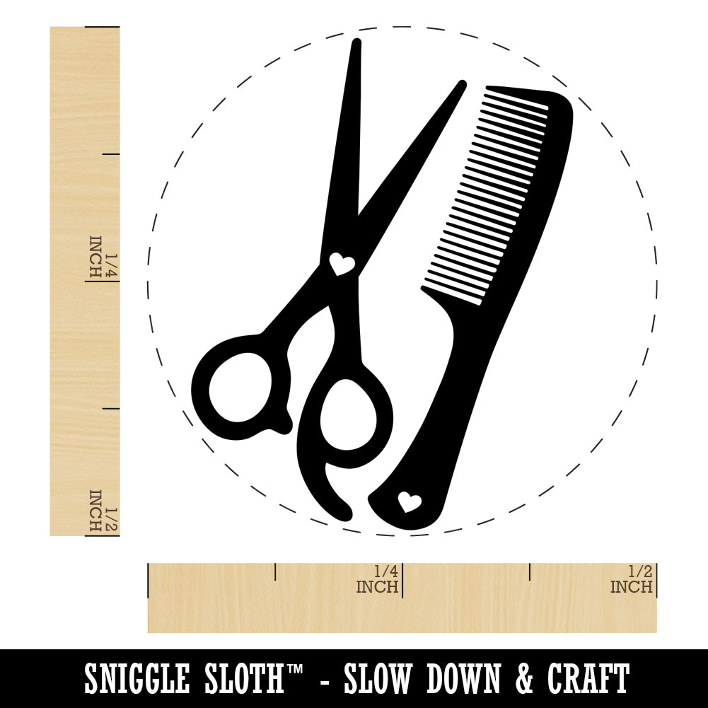 Hair Cutting Comb Scissors with Hearts Rubber Stamp for Stamping Crafting Planners