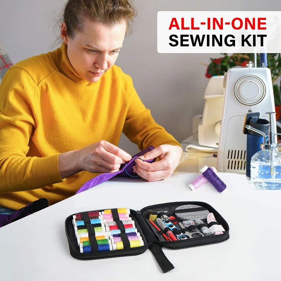 Travel Mini Sewing Kit with Thread, Scissors, Needles & Accessories – Portable Emergency Sewing Set