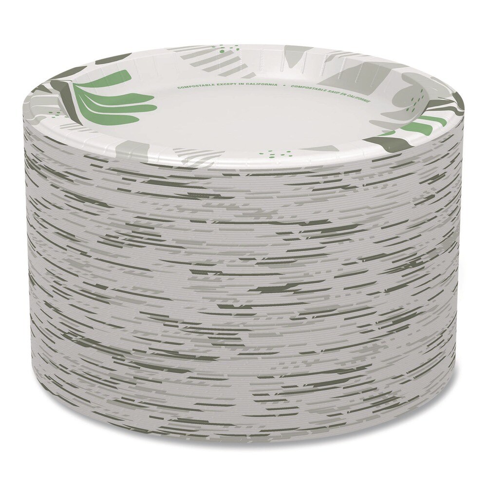 Dixie Pathways 10.13 in. Diameter Heavyweight WiseSize Paper Plates with Soak Proof Shield - Green/Burgundy (500/Carton)