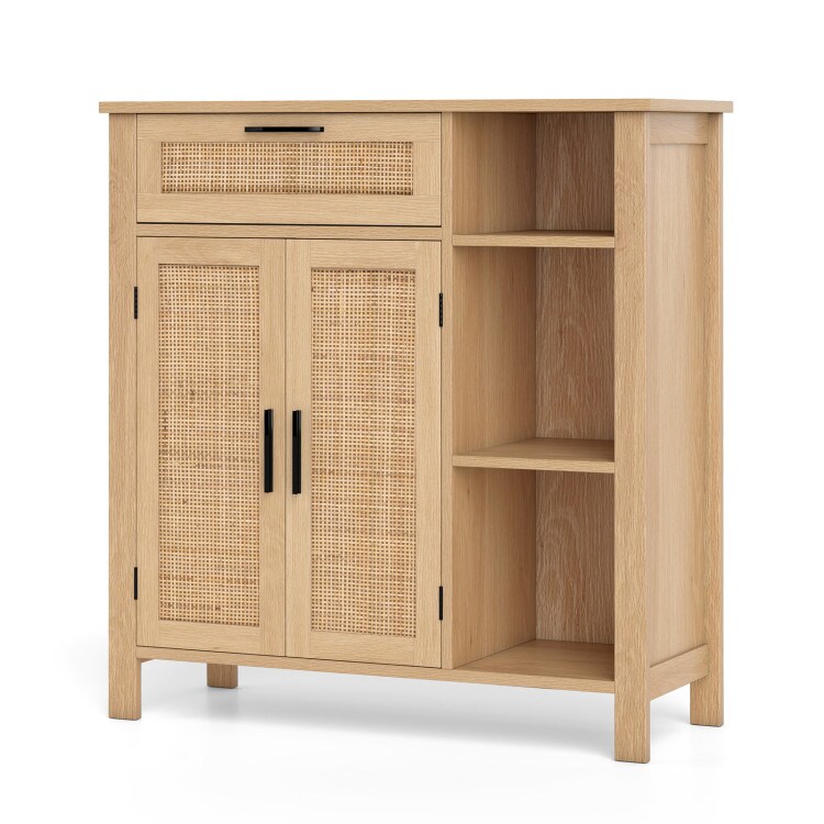 Boho Buffet Sideboard Storage Cabinet with Drawer and Rattan Doors
