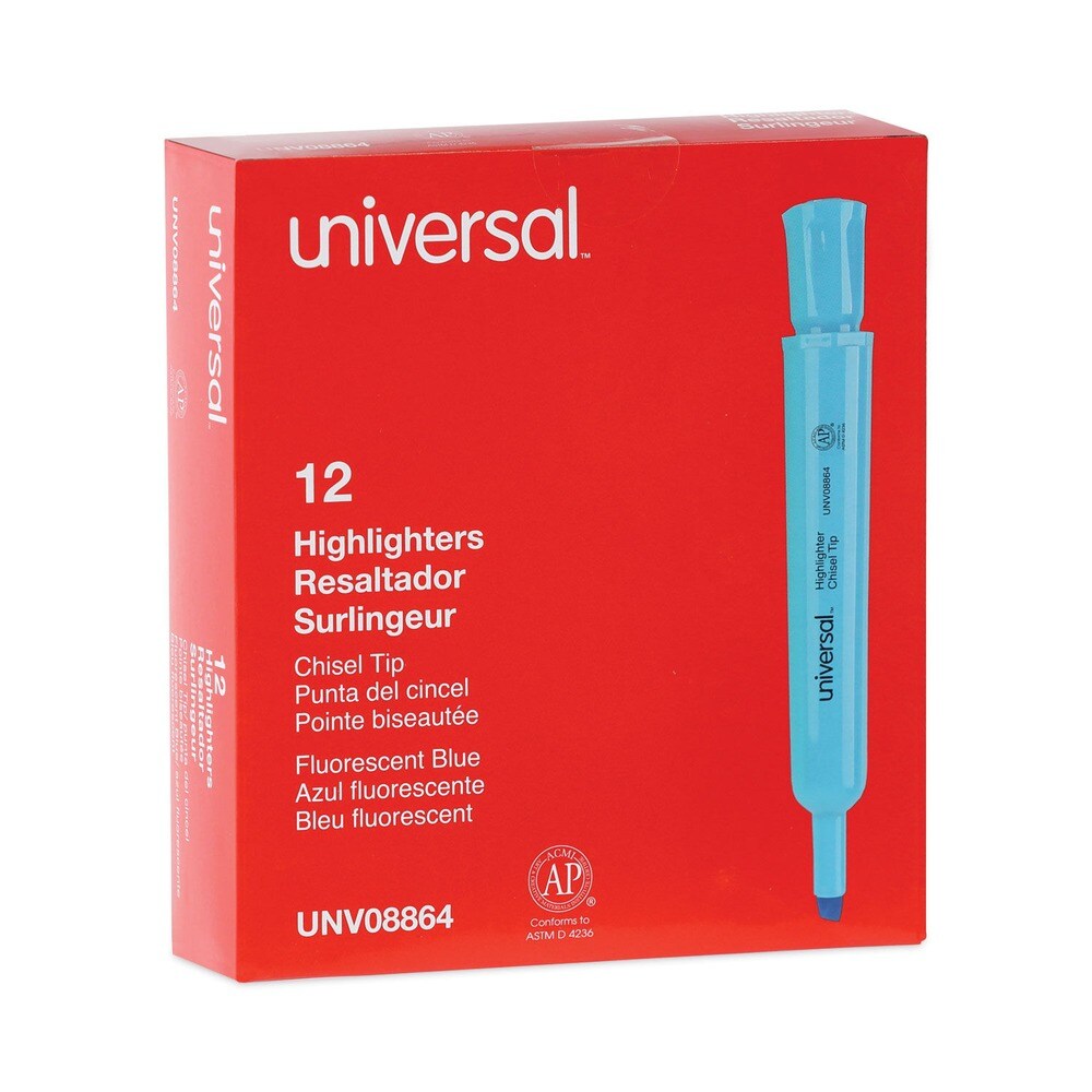 Universal Fluorescent Ink Chisel Tip Desk Highlighters - Blue (1 Dozen)