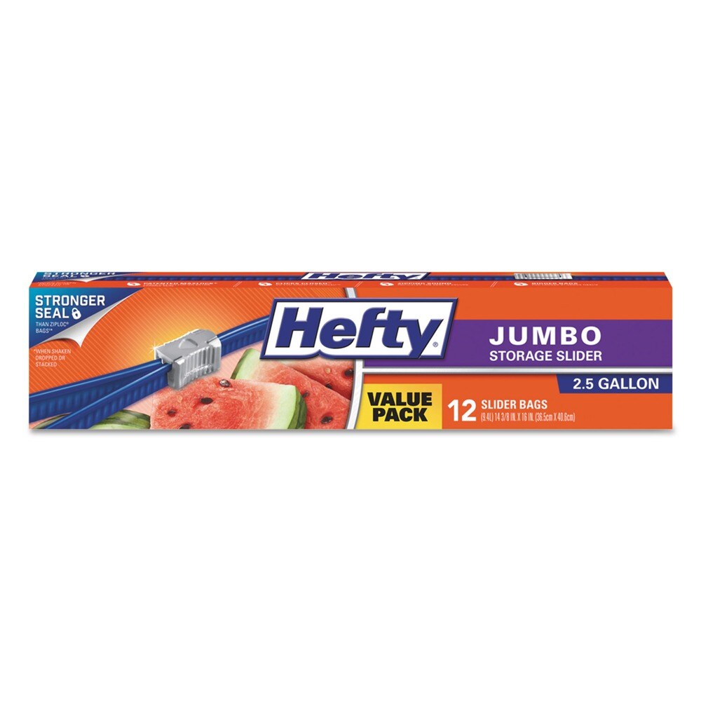 Hefty 14.38 in. x 9 in. Slider Food Storage Bags - Clear/Jumbo (12/Box)