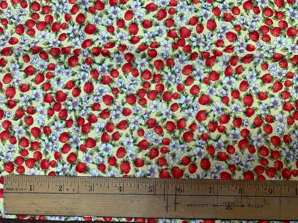 Strawberries Yellow Cotton Fabric | By The Yard | Sewing and Crafting | 44 inches wide