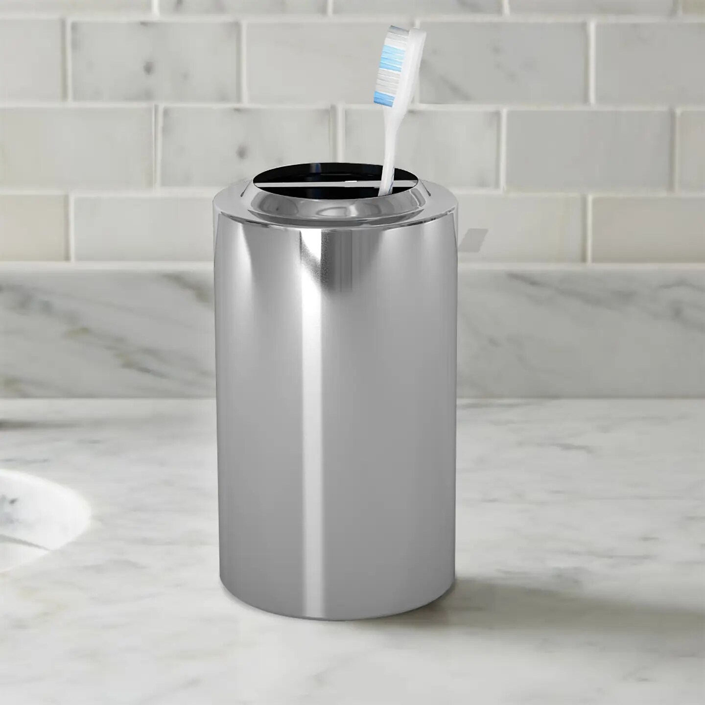 Stainless Steel Toothbrush Holder | Multi-Slot Organizer for Toothbrushes, Razors & Makeup | Chrome Finish | Modern Bathroom Accessory