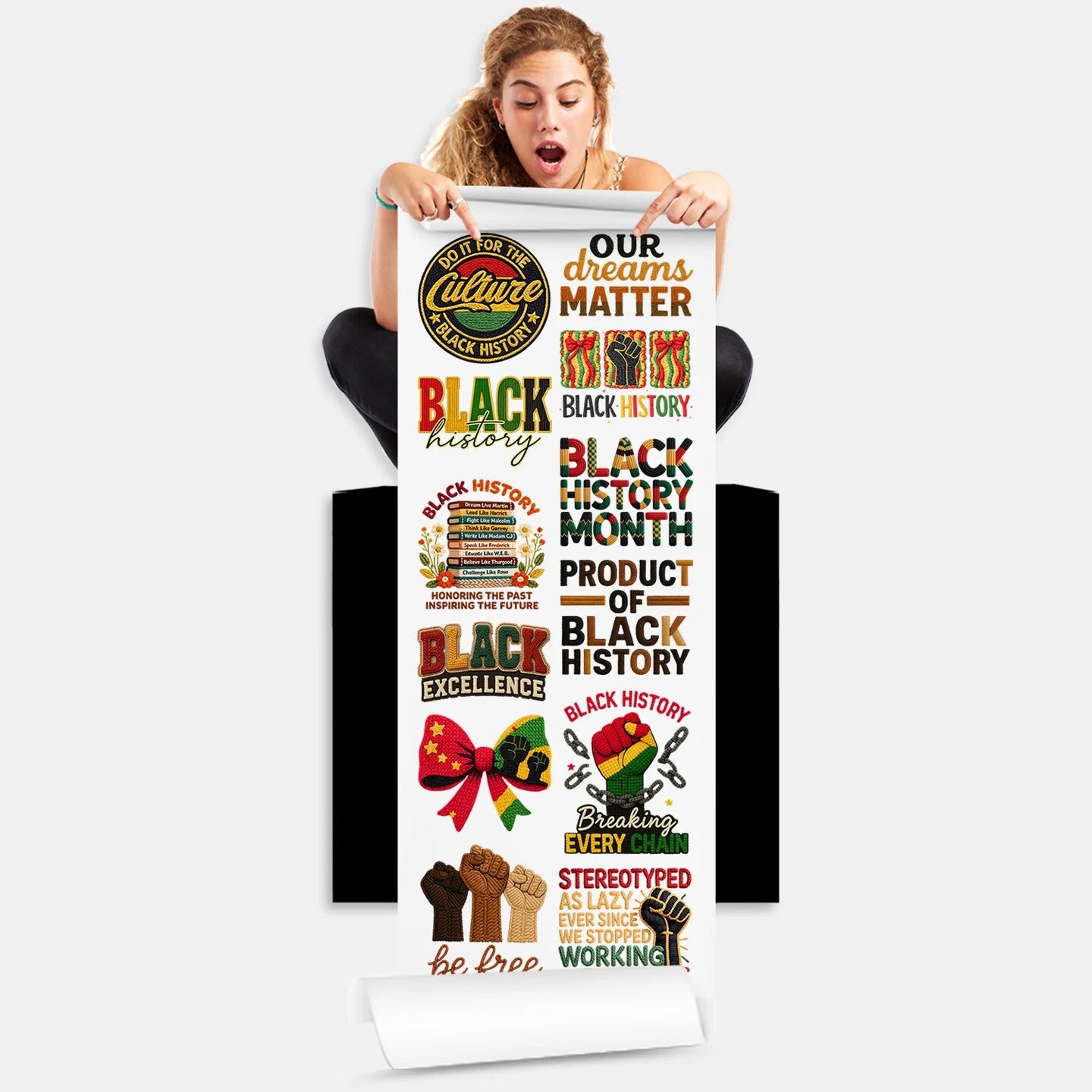 Black History DTF Transfers - Faux Yarn Gang Sheet - 12 Ready to Press Prints