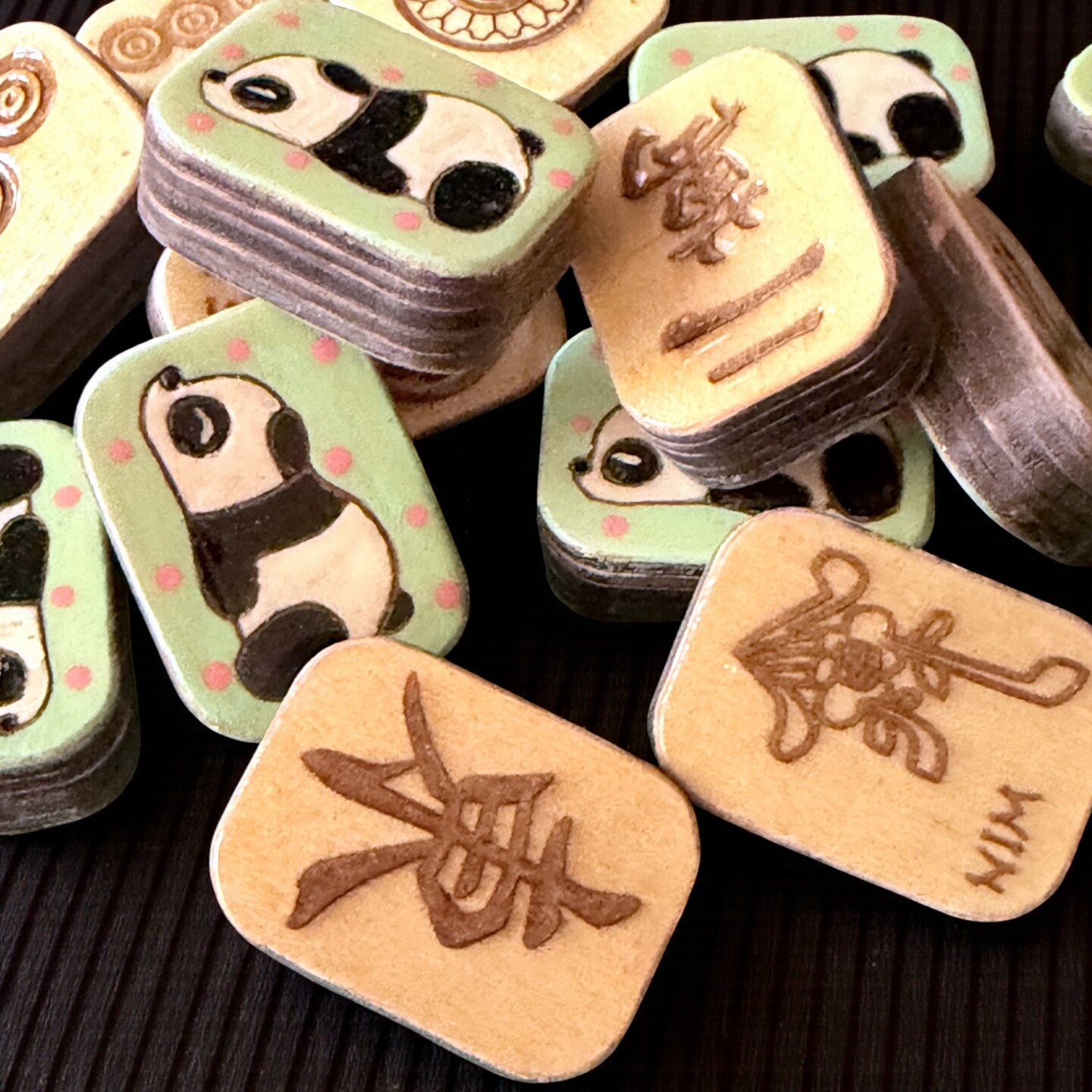 Lazy Panda - Handcrafted Hand-painted Wood Mahjong Tiles