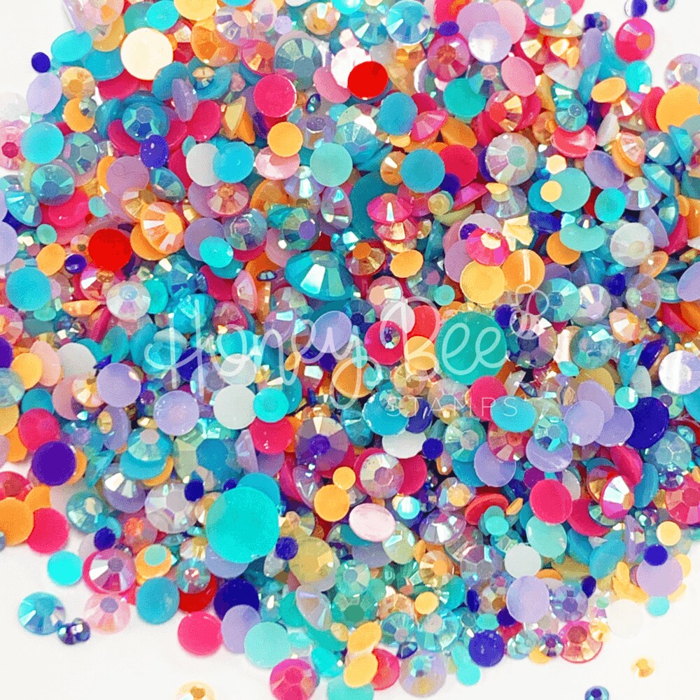 Unicorn - 2mm, 3mm, 4mm, 5mm, and 6mm Size Jelly Rainbow Rhinestone Mix
