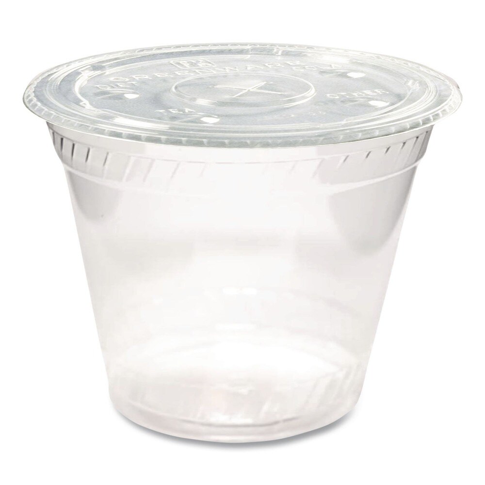 Fabri-Kal Greenware Plastic Cold Drink Lids, Fits 9 oz Old-Fashioned Cups/12 oz Squat Cups/20 oz Cups - Clear (1000/Carton)
