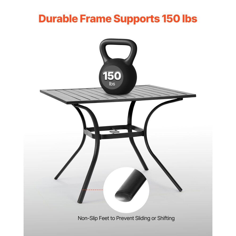 Outdoor Patio Dining Table, 37 inch Square Metal Steel Slat Backyard Bistro Tables