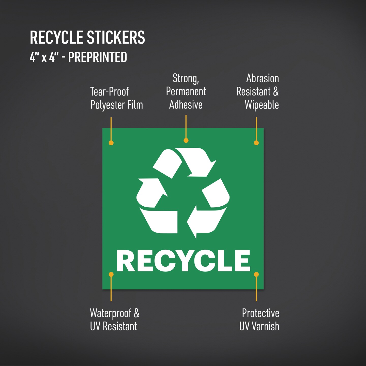 Avery Recycle Stickers, Green Recycle Signs for Bins, Containers, Trash Cans and Walls, Waterproof, UV Resistant, Preprinted, 4" x 4", 8 Total