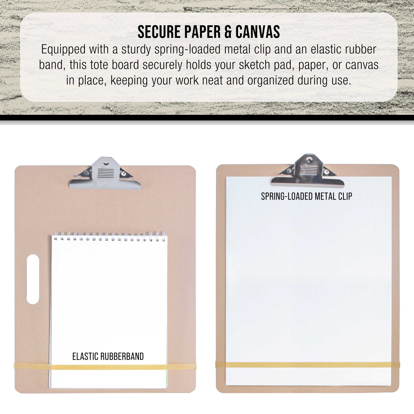 11" x 17" Artist Sketch Tote Board - Lightweight Hardboard Drawing Board with Handle, Clip & Rubber Band for Art, Sketching, Travel, Studio