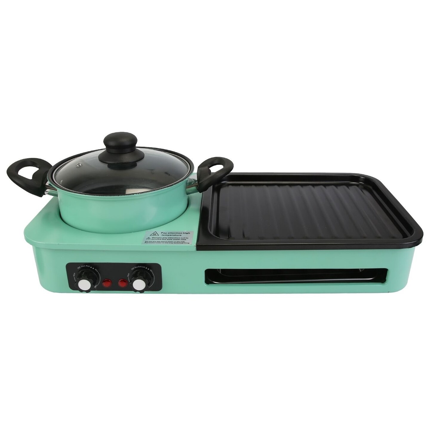 Edge Collections - 9.44" x 2.75" - Green - Multifunctional Electric Grill and Hot Pot for Indoor Dining - 1 Piece
