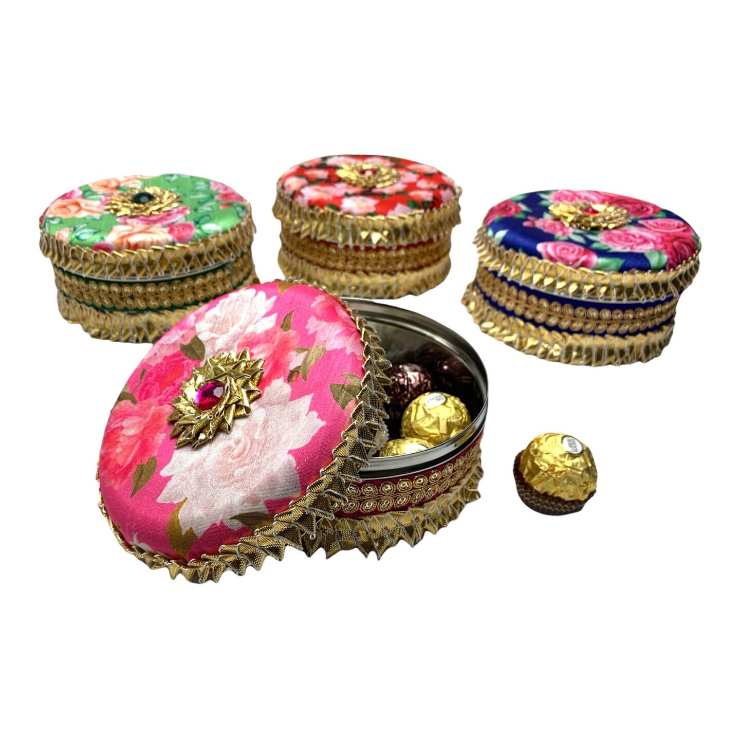 1 PC Decorative Gotta Steel Ladoo Box 400 Grams Designer Sweet Box Indian Wedding Housewarming Shagun Gift Festival Pooja Favor Return Gift for Friends Family Guest Bridesmaid