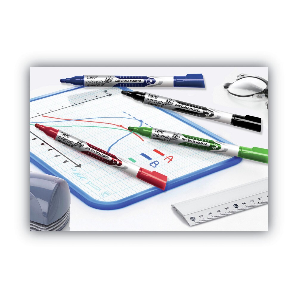 BIC Intensity Advanced Pocket-Style Dry Erase Marker - Medium Bullet Tip/Assorted Colors (12/Set)