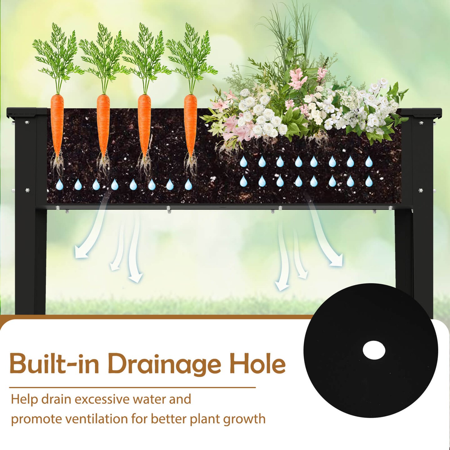 Costway 40" Raised Garden Bed with Legs Metal Elevated Planter Box Drainage Hole Backyard Green/Black