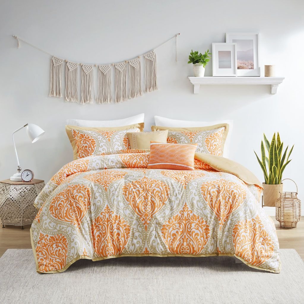 Edge Collections - 26" x 20" - Orange - Intelligent Design Twin/Twin XL Orange/Taupe Senna Comforter Set - 2 Piece