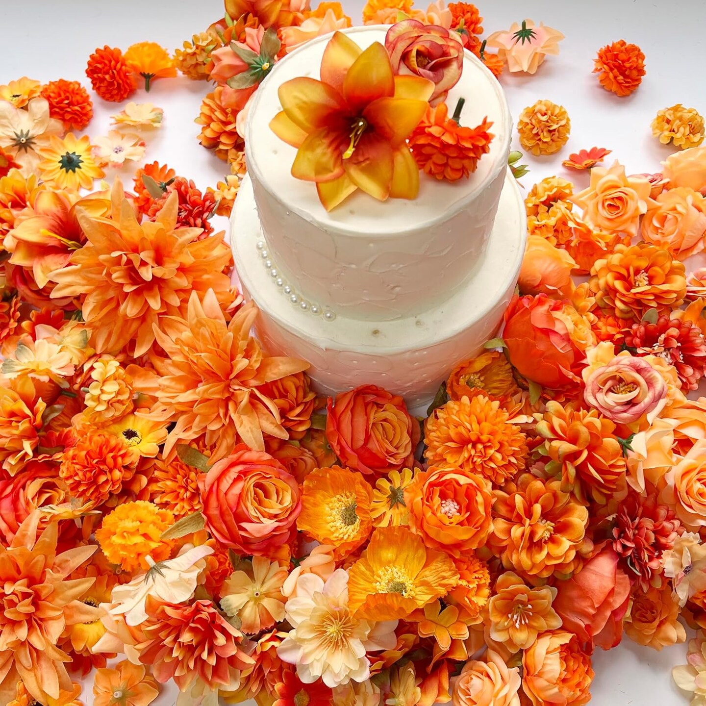 Artificial Marigold Flowers Bulk Halloween Decor (Orange) 1&#x22;D x 1&#x22;W x 1&#x22;H