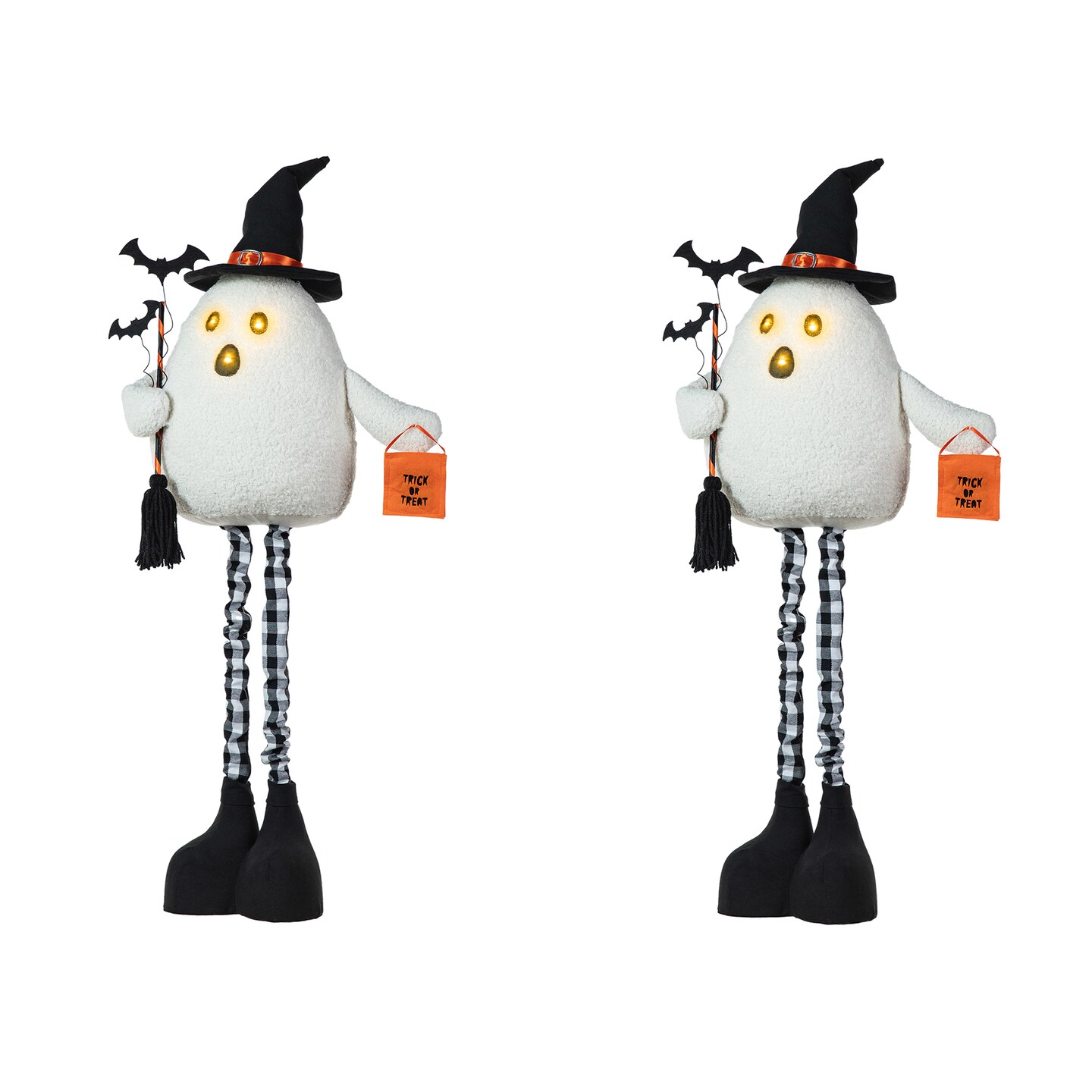 Set of 2 38"H Lighted Halloween Fabric Ghost Standing Decor, With Telescoping Legs and Timer