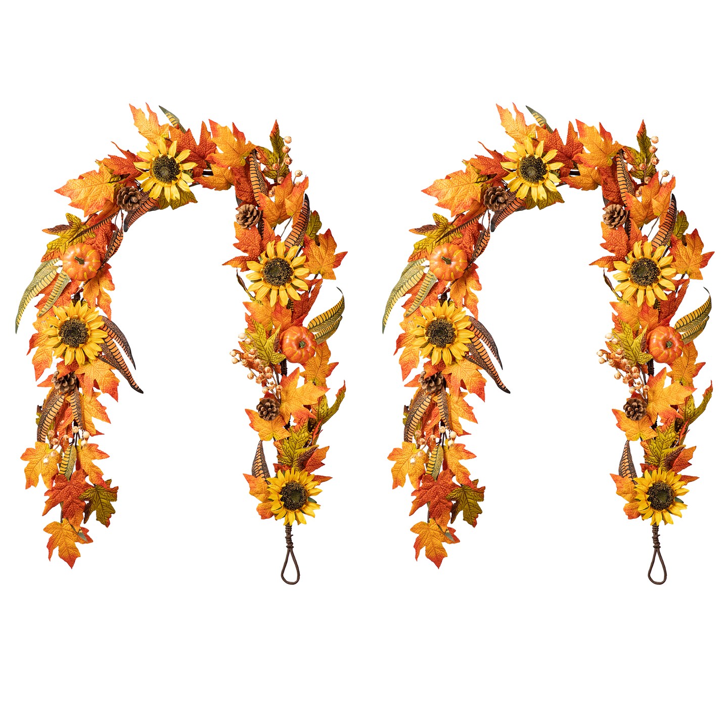 Set of 2 6ft Fall Maple Leaf and Sunflower Garland