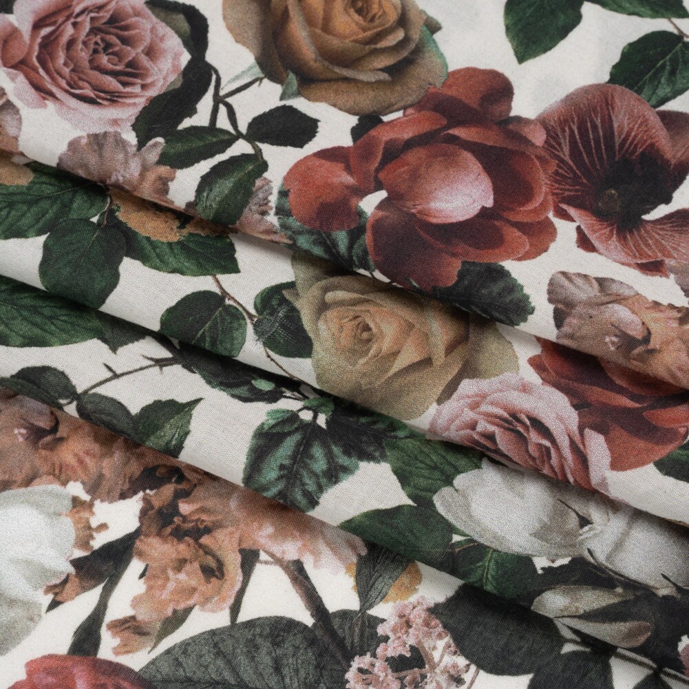 1 Yard Cotton Voile Fabric White and Green Floral Ethereal Verdure Print Fabric