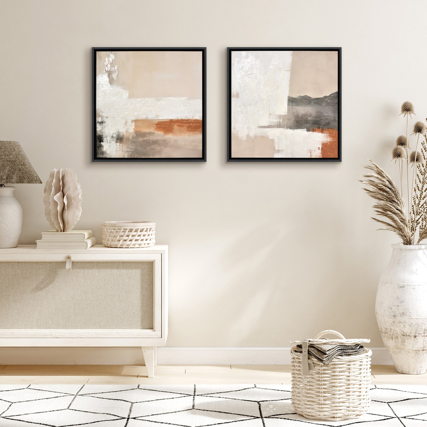 Americanflat Abstract Canvas Wall Art with Hand-Painted Accents - Set of 2 - Beige, Brown, Grey and White