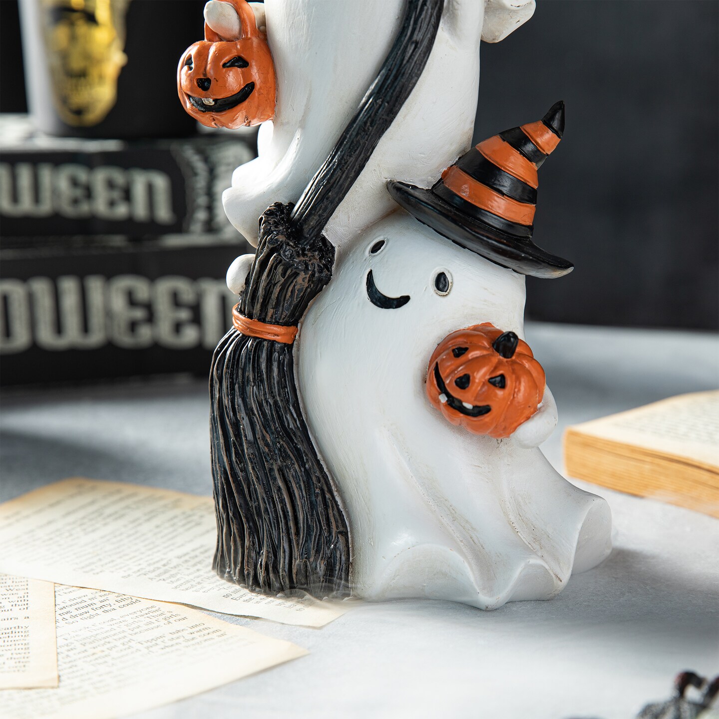Set of 2 13.00''H Halloween Polyresin Stacked Ghost Table Decor