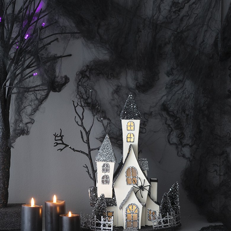 Edge Collections - Black &#x26; Beige - Haunted House Tabletop Holiday Halloween Decor Battery Powered - 1 Piece