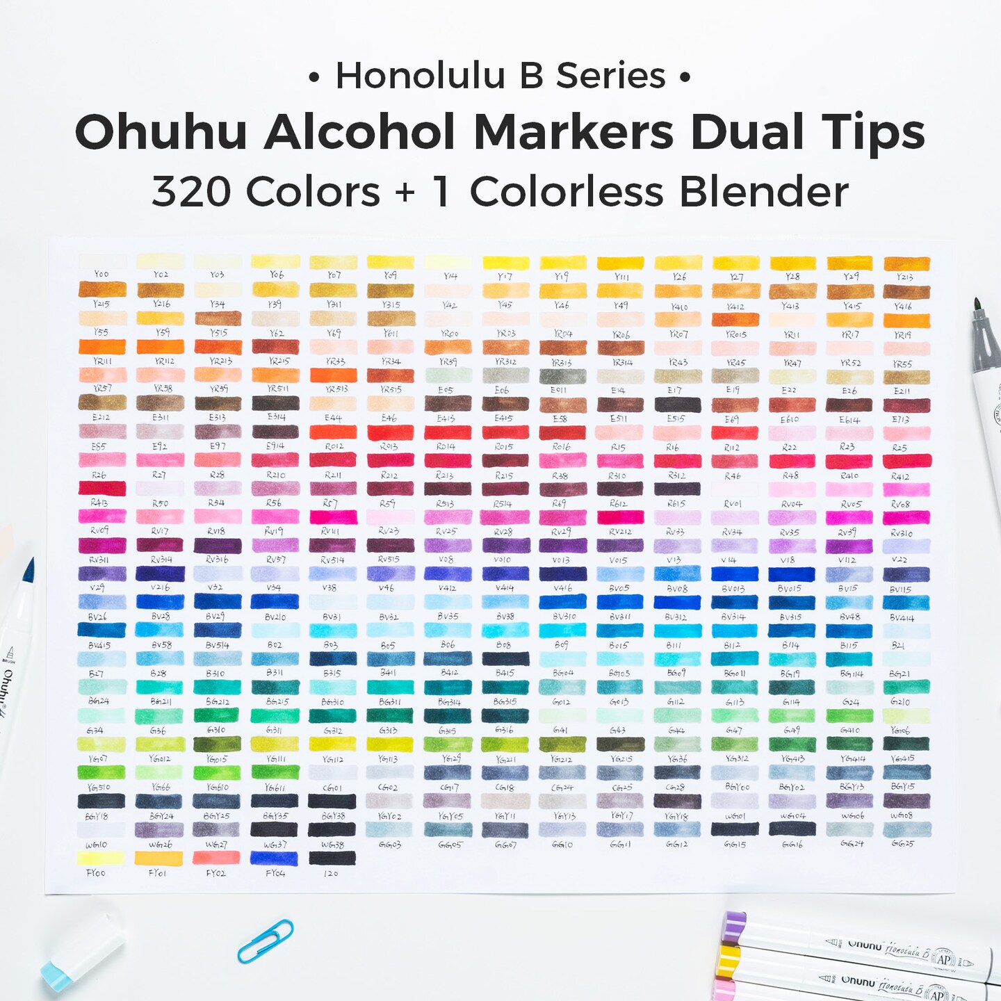 Ohuhu Refillable 320 Colors Alcohol Markers Brush Tip- Double Tipped Alcohol-based Art Sketch Marker Set for Artist Adults Coloring Illustration - Honolulu B of Ohuhu Markers -Brush &#x26; Fine Dual Tips