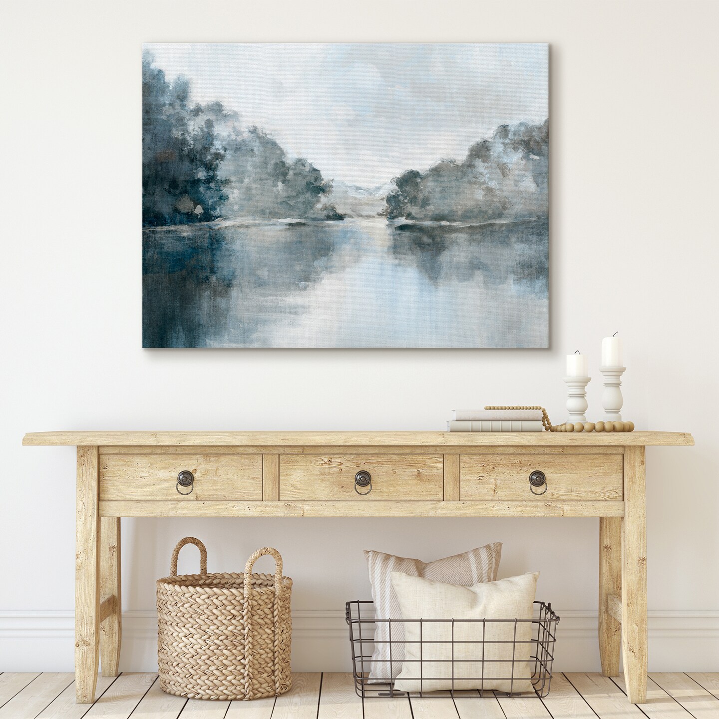 Americanflat Canvas Wall Art Featuring Blue, Grey, Green and White Tones - Gallery Wrap - Lake Landscape Wall Art