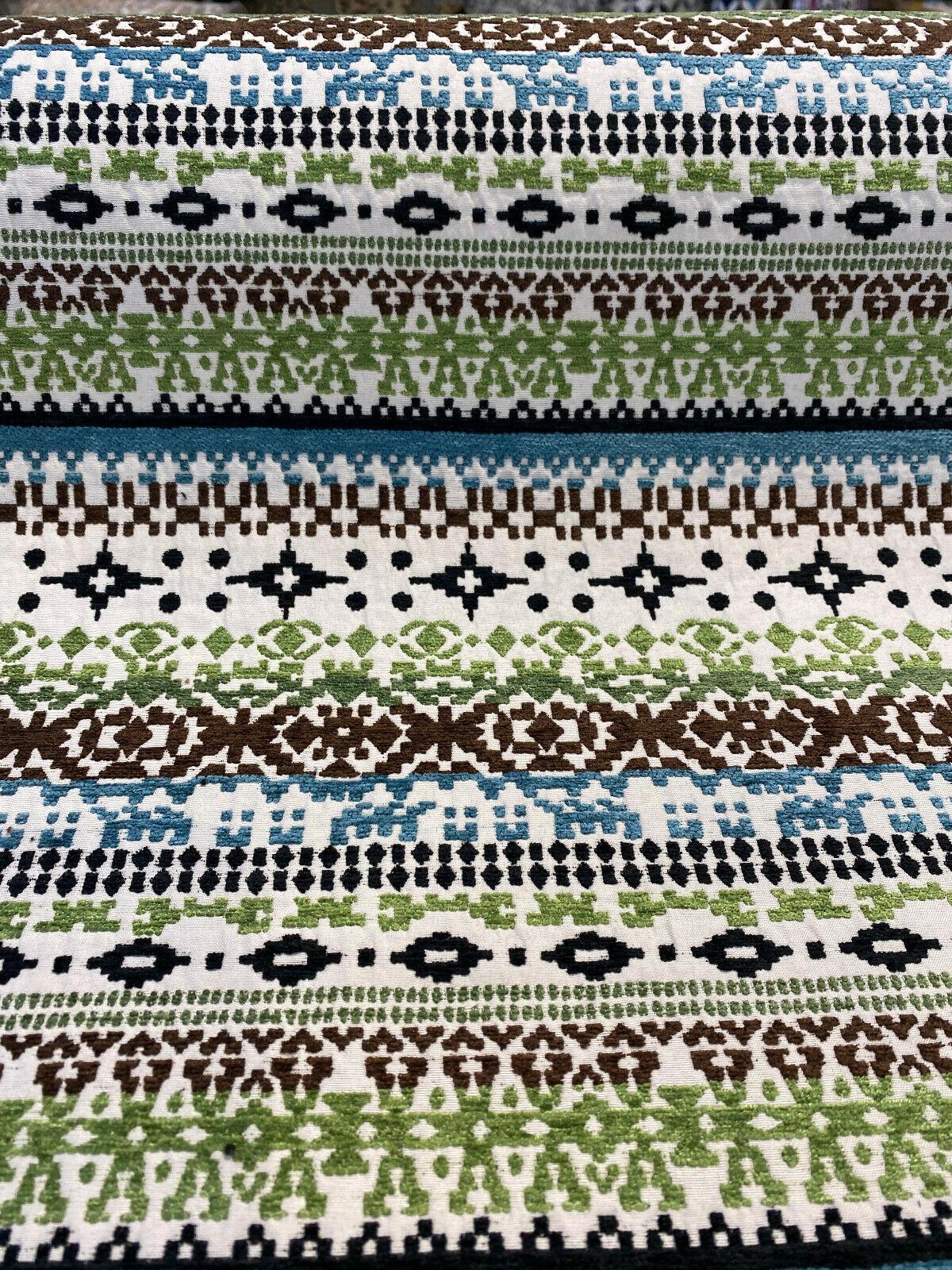 1 Yard Green Blue Stripe Chenille Tapestry Upholstery Fabric 56" Width 100% Polyester