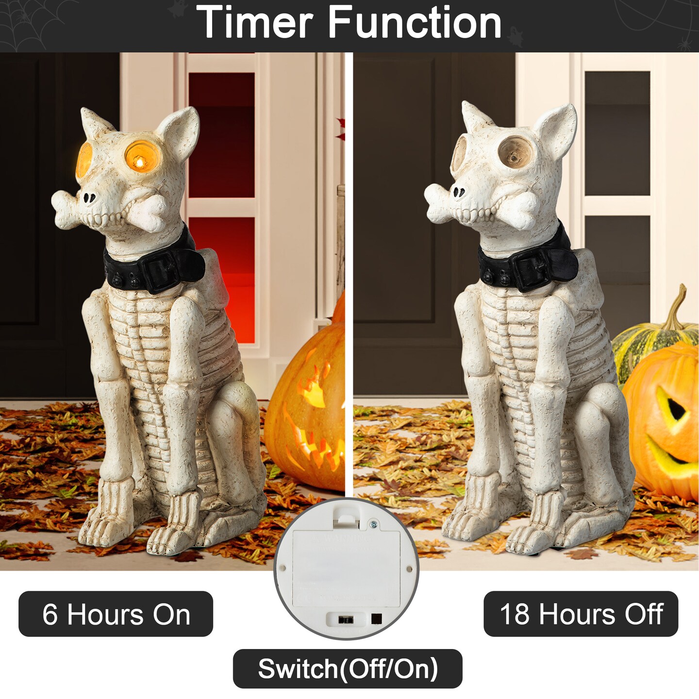 Set of 2 20.50&#x27;&#x27;H Ligted Halloween Lighted MGO Skeleton Dog Porch Decor with Timer
