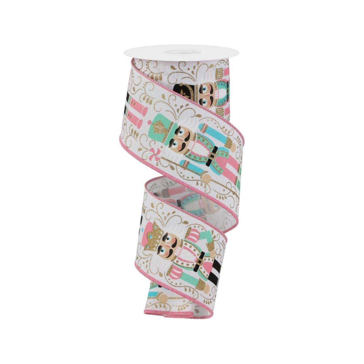 2.5&#x22; Nutcracker Ribbon: White/Pink (10 Yards)