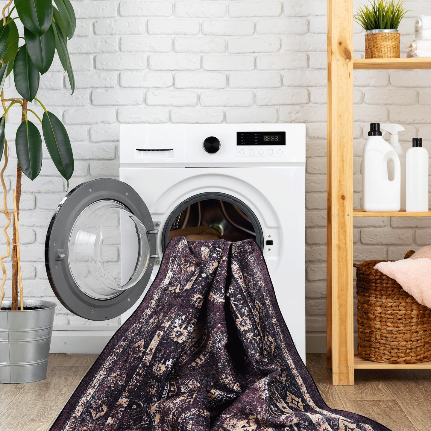 Edge Collections - 4 x 6 - Black & Burgundy - Area Rugs Washable Low-Pile Non-Slip Rug - 1 Piece