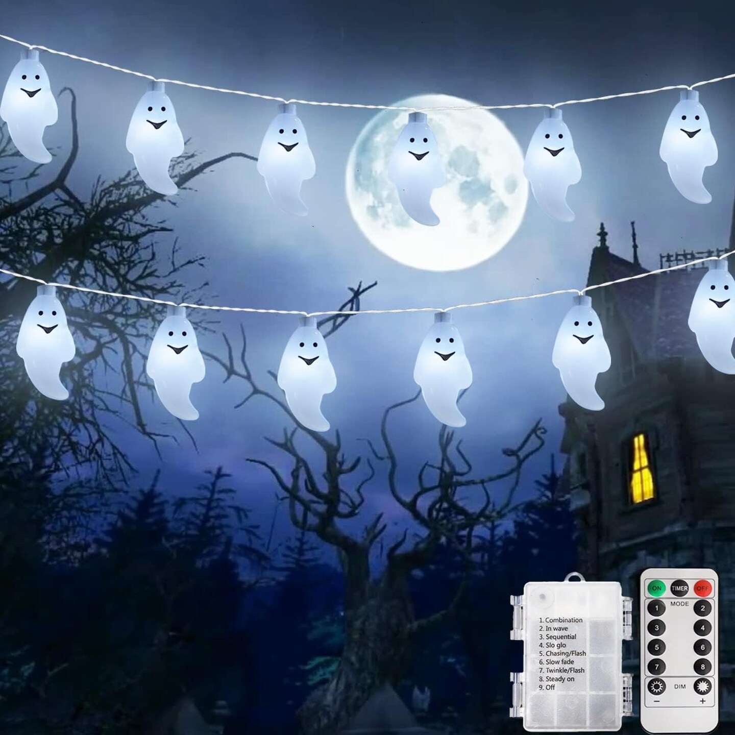 White Ghost String Lights Halloween Decorations,(White Ghost)