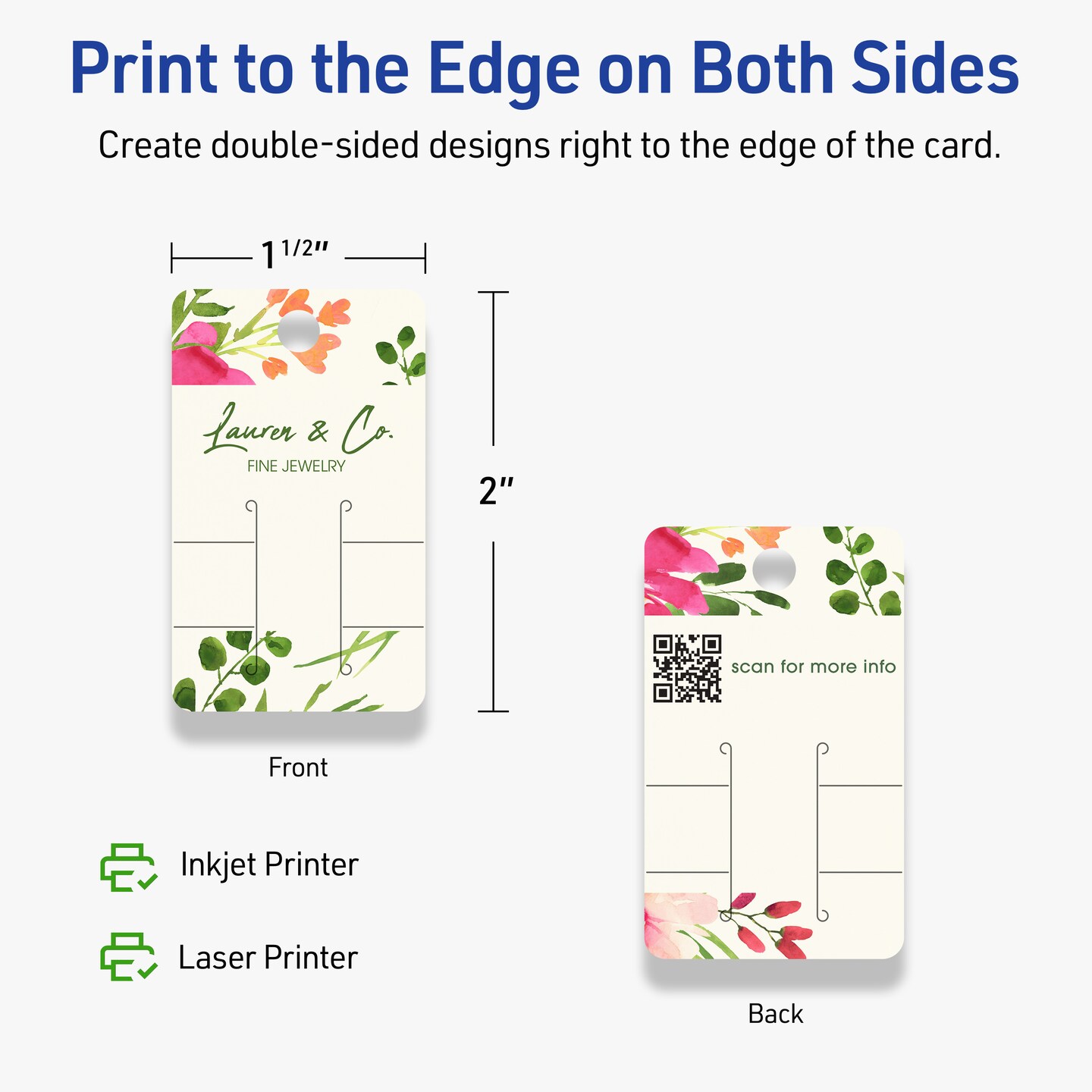 Avery Printable Rounded Rectangle Slot Tags, Sure Feed Technology, 1-1/2" x 2-1/2", Matte Ivory Cardstock, Print-to-The-Edge, Laser/Inkjet Printable, 100 Total