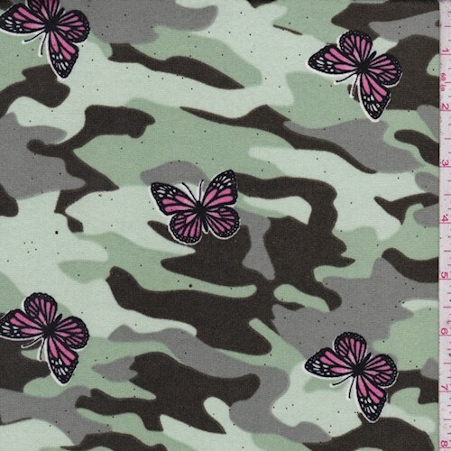 Multi Sparkle Butterfly Camo Double Brushed ITY Knit Fabric By the Yard