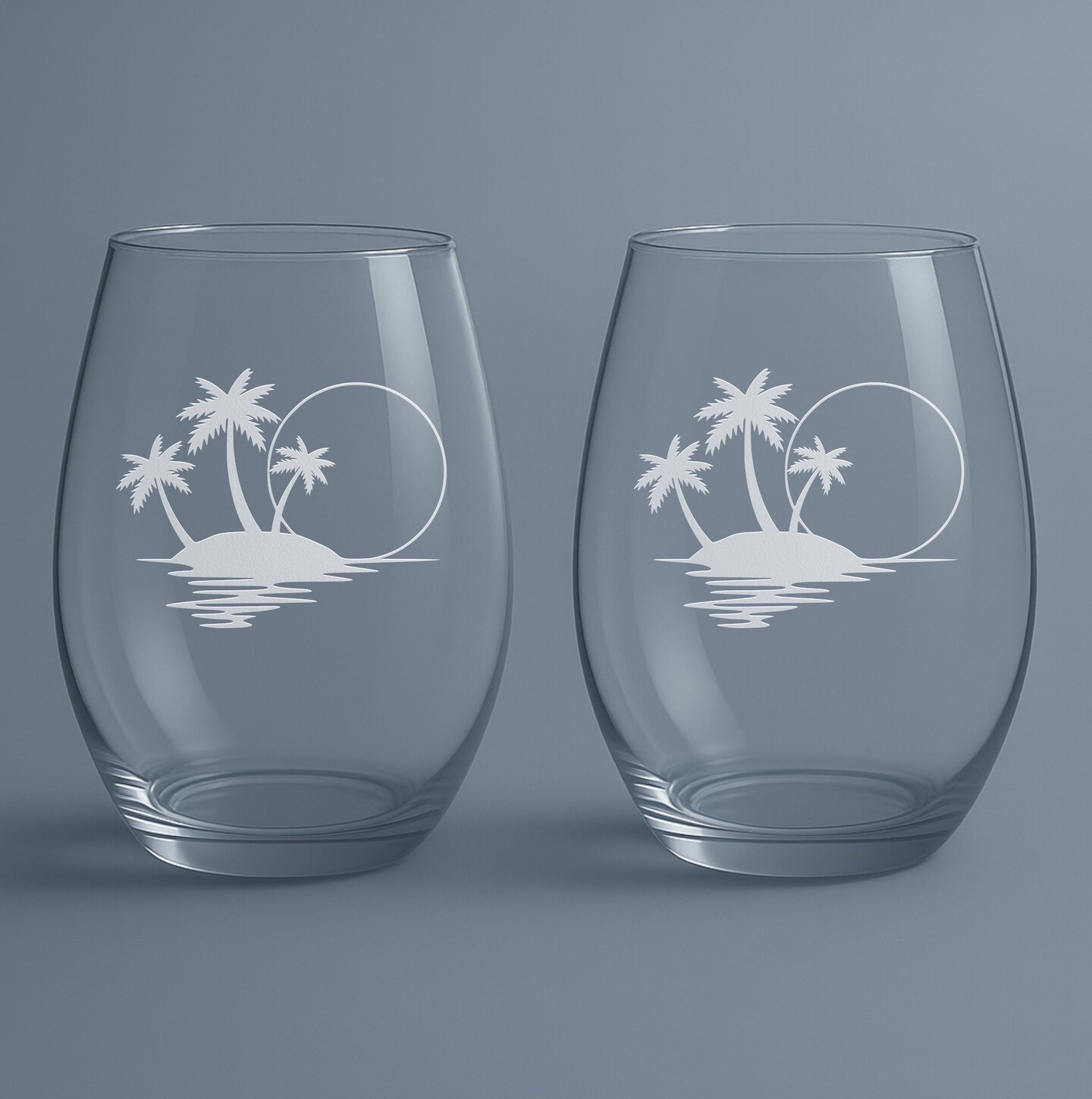 Sandblasted Palm Tree Island Scene Engraved Etched Stemless Wine Glasses  20.5oz | MakerPlace by Michaels