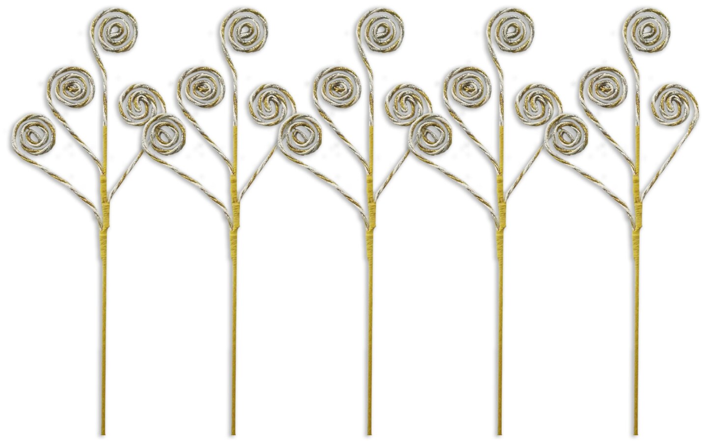 5 Pack of 27" Gold, Silver, and White Swirl Picks with Glitter Enhancements