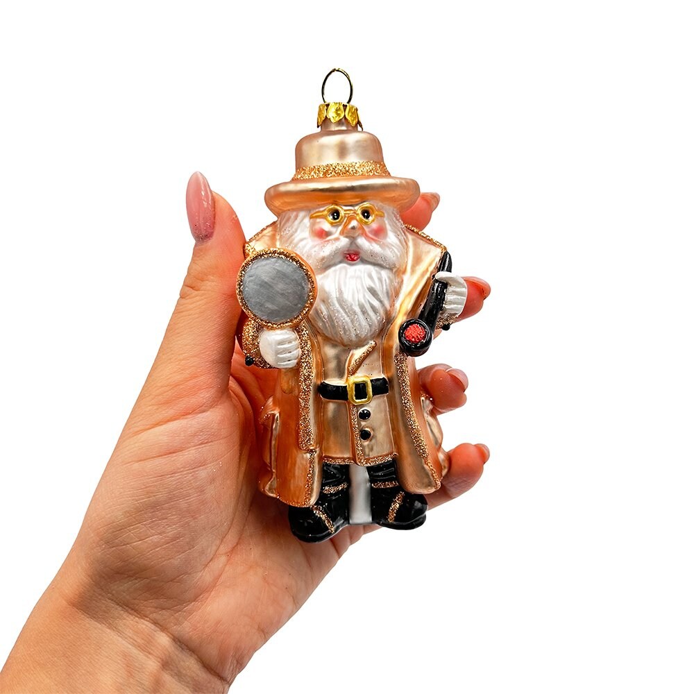 Santa the Detective Glass Christmas Ornament, Criminal Police Investigator Gift
