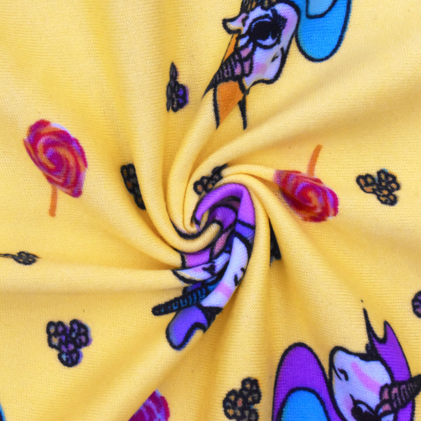 Yellow-Multi Unicorn Printed Stretch Double Brush Jersey Knit Fabric By the Yard