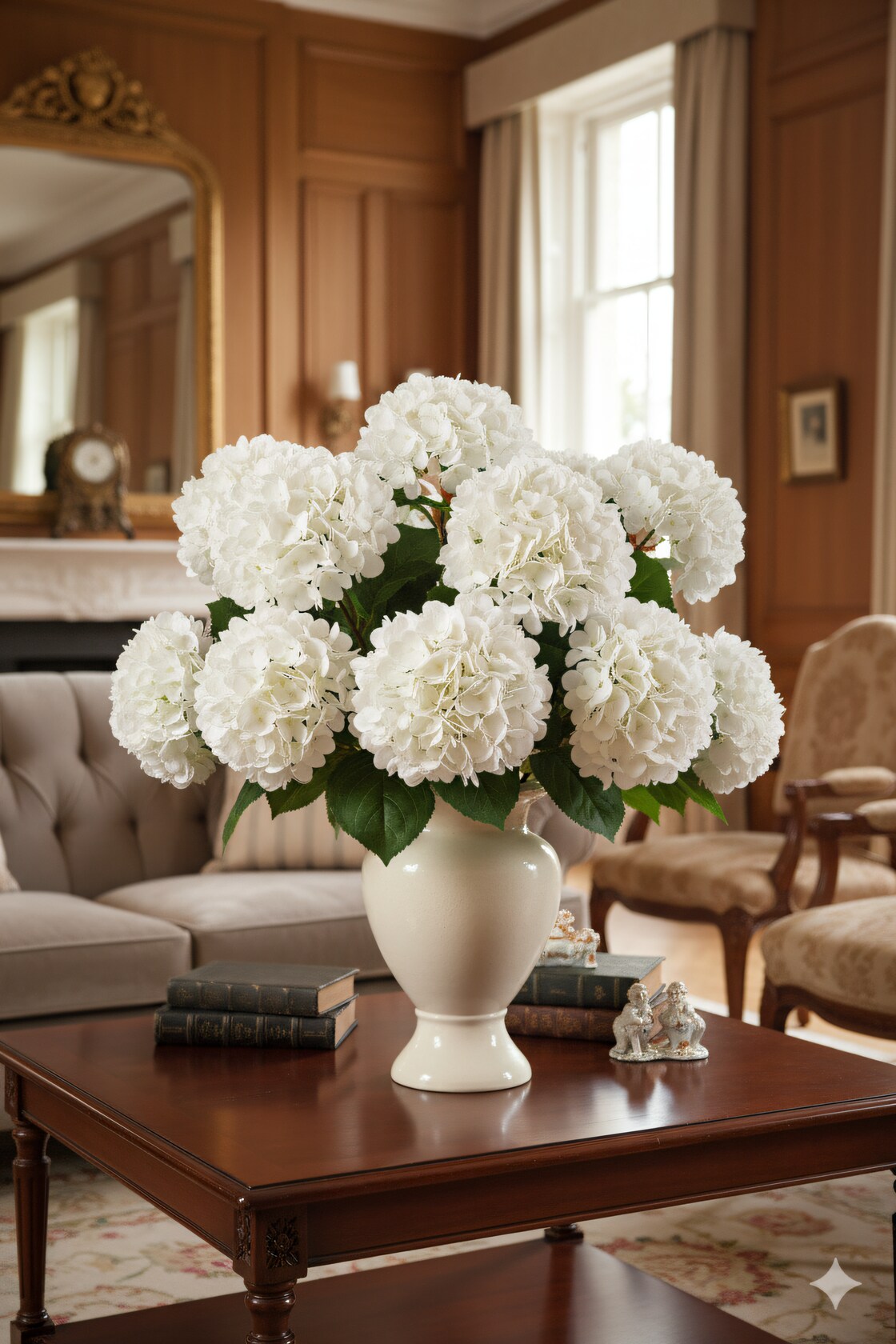 17.75" Artificial Hydrangea Stem with 8" White Bloom – Realistic Faux Flower for Home, Wedding, and Event Décor