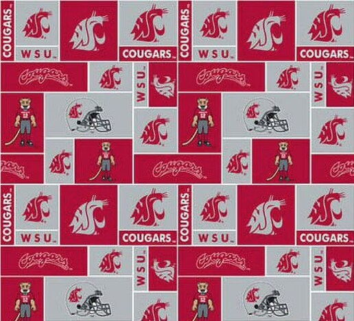 Licensed NCAA Washington State University Block Fleece WAST-012 Fabric by the Yard
