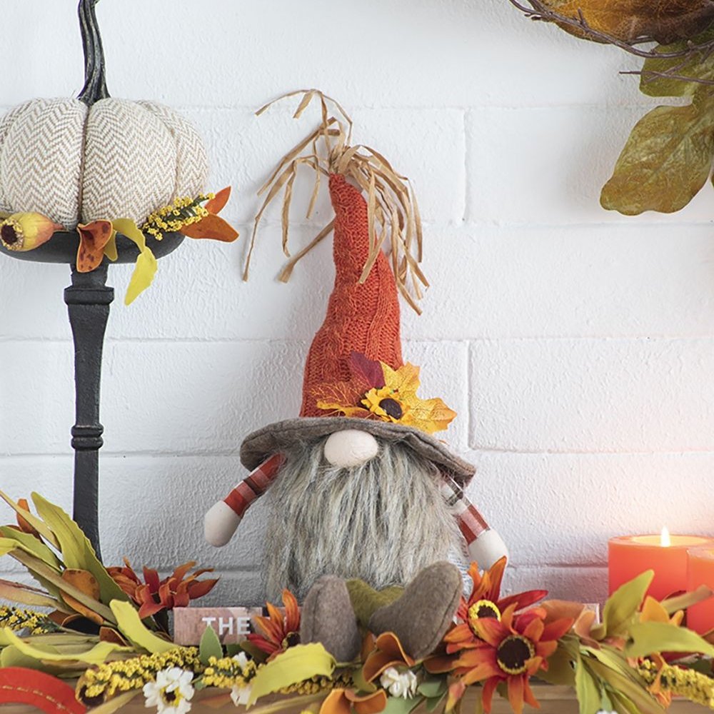 Edge Collections - Multicolor - Bruce Fabric Sitting Gnome With Maple Leaf - 2 Piece