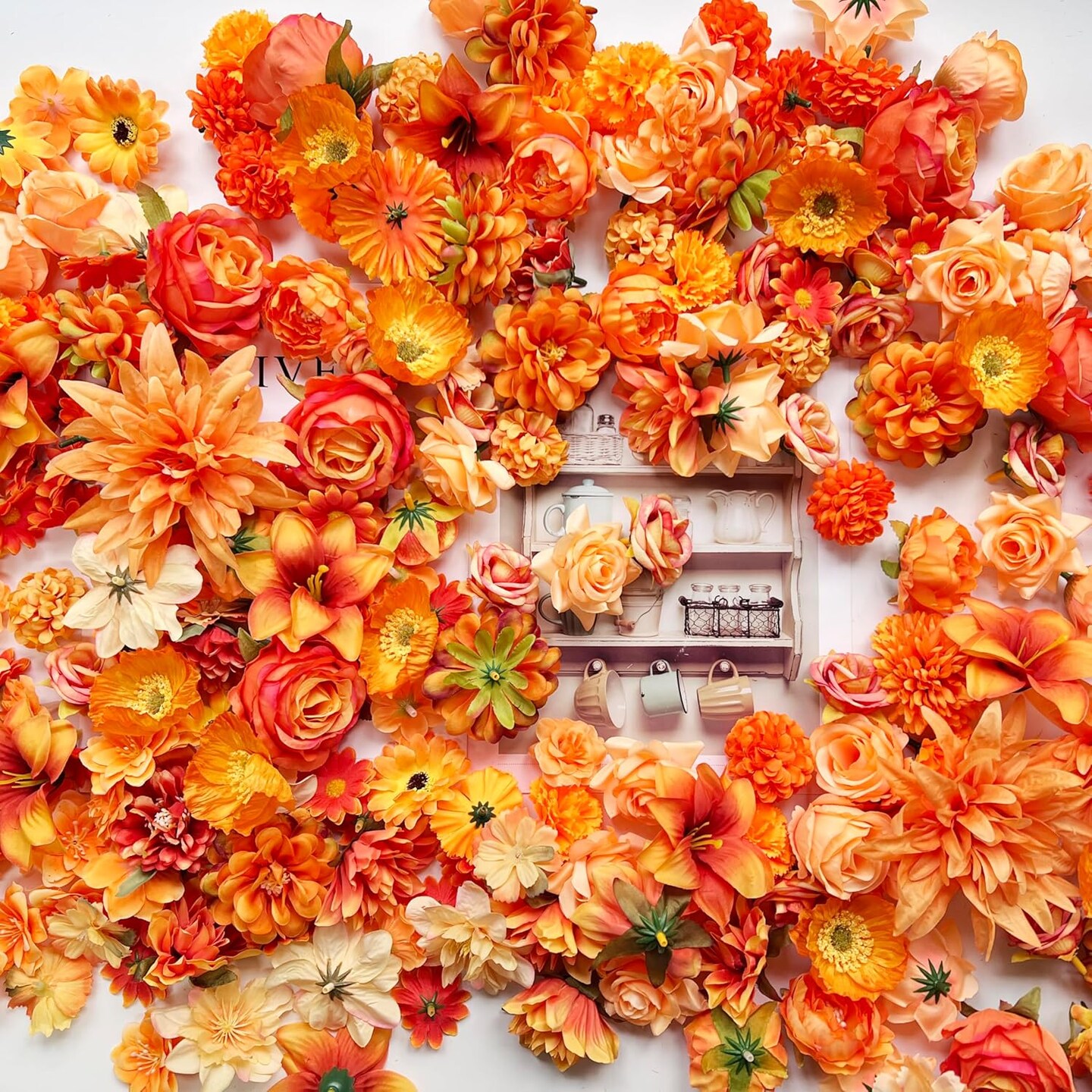 Artificial Marigold Flowers Bulk Halloween Decor (Orange) 1&#x22;D x 1&#x22;W x 1&#x22;H