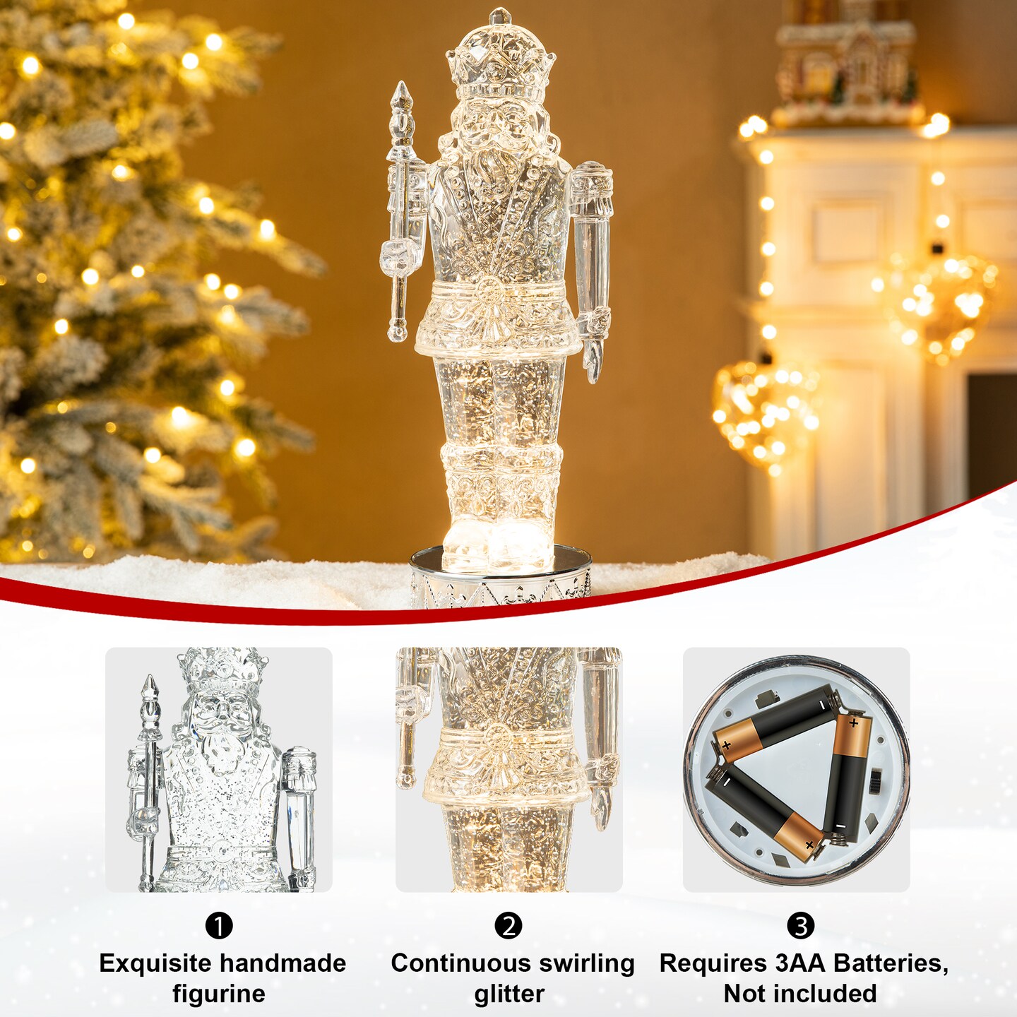 Set of 2 12.5&#x22;H Lighted Acrylic Crystal Nutcracker Figurine Waterglobe