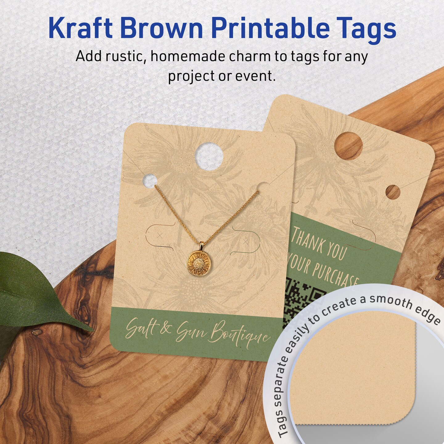Avery Printable Rounded Rectangle Jewelry Tags, Sure Feed Technology, 1-1/2" x 2", Matte Kraft Brown Cardstock, Print-to-The-Edge, Laser/Inkjet Printable, 150 Total