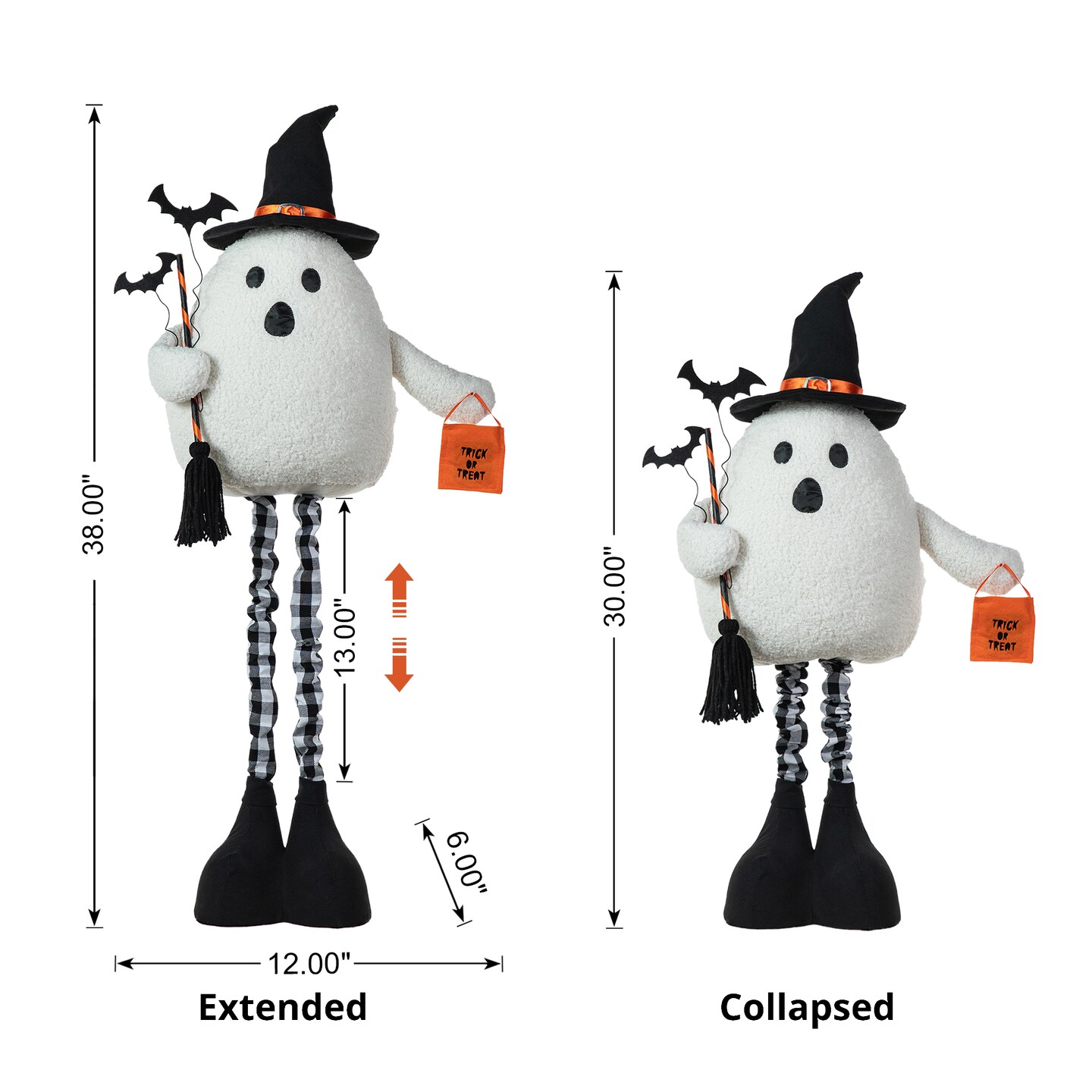Set of 2 38"H Lighted Halloween Fabric Ghost Standing Decor, With Telescoping Legs and Timer